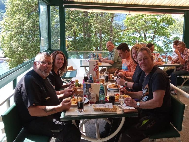 Image of group on motorcycle holiday, enjoying a Black Forest lunch